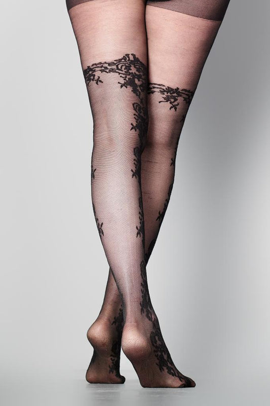 Daisy Lace Floral Tights - Black-Leggings-Amanda Swan Shop
