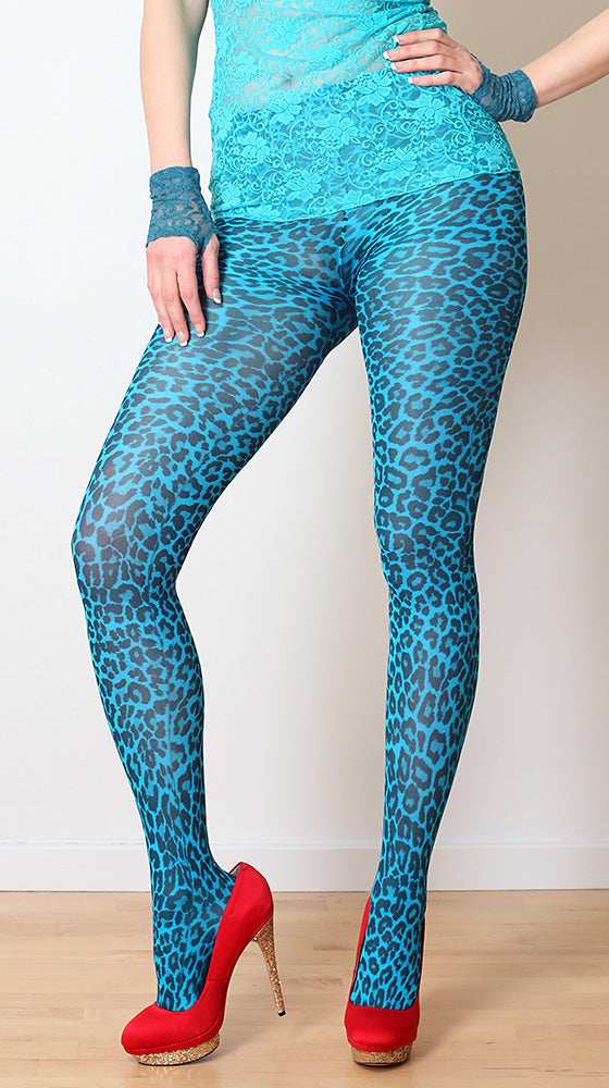 Pamela Mann Small Leopard Tights Flo Turquoise-Tights-Amanda Swan Shop