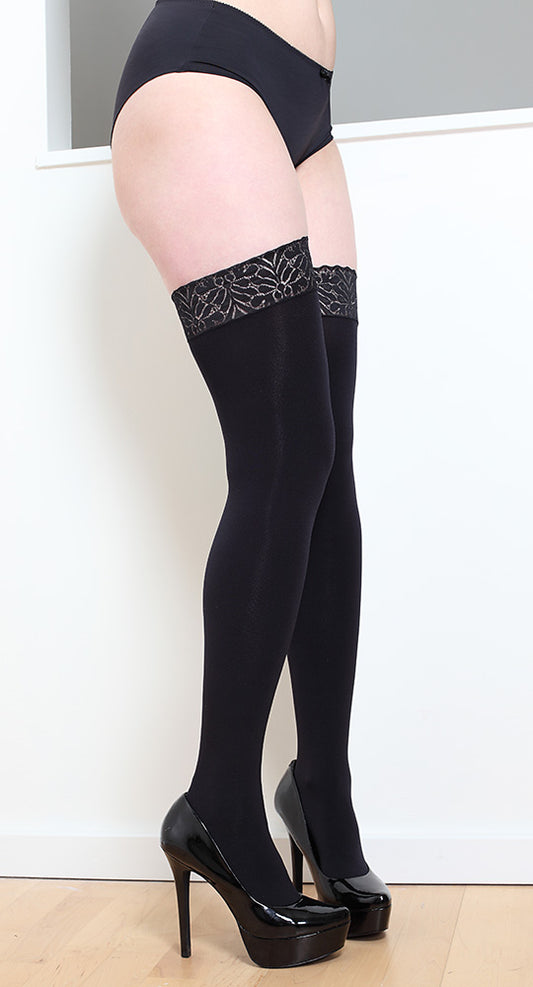 Pamela Mann 80 Denier Black Lace Top Hold Ups (Extra Long)-Stockings-Amanda Swan Shop